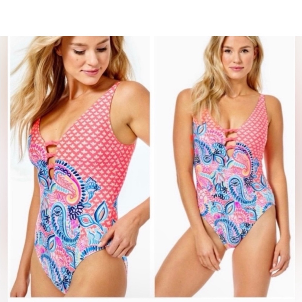 Lilly Pulitzer Jaspen Coral Spritz One Piece Bathing Suit size 2